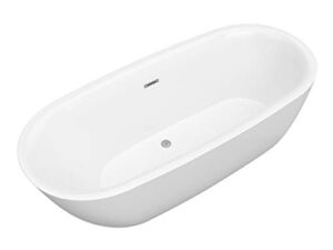 ANZZI Ami 67” Acrylic Center Drain Freestanding Soaker Tub | Luxury Spacious Deep Soaker Bathtub with Overflow and Drain | Modern Slip-Resistant Floor Bathroom Stand Alone Tubs | FT-AZ401