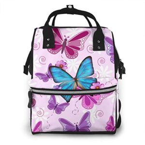 pengyong Purple Butterfly Waterproof Diaper Backpack,compartment With Two Pockets And Eight Storage,Stylish And Durable Baby Nursing Bags For Parents
