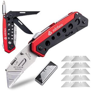Folding Pocket Utility Knife Box Cutter with Flat Head and Phillips Screwdriver, Razor Knife with Quick Change Blades Lock Back Design (10 Blades)