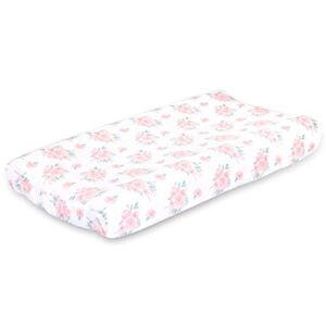 The Peanutshell Farmhouse Pink Floral Changing Pad Cover