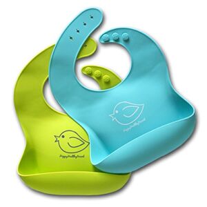 Silicone Baby Bibs Easily Wipe Clean – Comfortable Soft Waterproof Bib Keeps Stains Off, Set of 2 Colors (Turquoise/Lime Green)