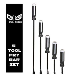 Heavy Duty Pry Bar Set (5 Bar Set – 6, 8, 12, 18, 24 Inch) Metal Striking Hammer Cap, Industrial Grade Forged Iron Steel with Angled Tip, Perfect For Prying, Demolition, Nail Puller, Crowbar, & More