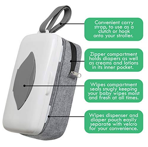Baby Wipes Dispenser with Diaper Pouch 2 in 1 Portable Travel Clutch with Strap for Carrying Diapers and Wipes On The Go Grey Melange | The Storepaperoomates Retail Market - Fast Affordable Shopping
