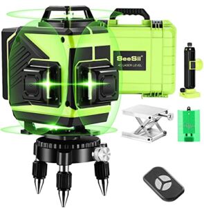 Seesii 4D Laser Level, 16 Lines Green Beam Line Laser Self-Leveling, 4×360 Cross Line Laser for Construction and Picture Hanging, Remote Controller, Magnetic Lifting Base and Hard Carry Case Included