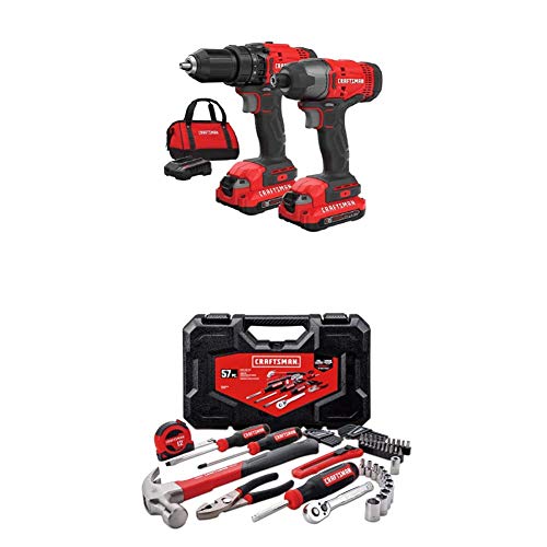 CRAFTSMAN V20 Cordless Drill Combo Kit, 2 Tool with Mechanics Tools Kit/Socket Set, 57-Piece (CMCK200C2 & CMMT99446) | The Storepaperoomates Retail Market - Fast Affordable Shopping