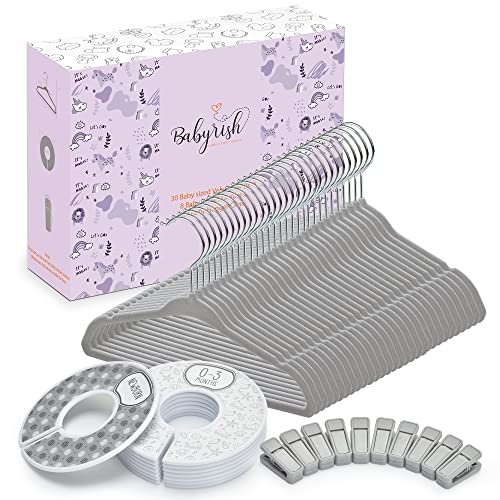 Babyrish Velvet Baby Hangers 30 Pack, Ultra Thin Nonslip Nursery Clothes Hangers with 8pcs Cute Clothing Dividers and 10pcs Hanger Clips for Baby Boys & Girls Closet Organizer, Grey Kids Hangers | The Storepaperoomates Retail Market - Fast Affordable Shopping