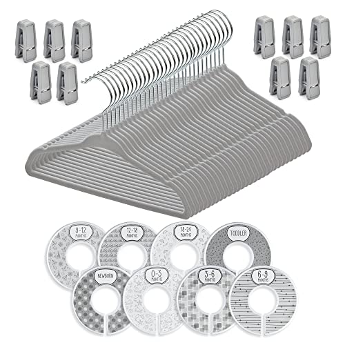 Babyrish Velvet Baby Hangers 30 Pack, Ultra Thin Nonslip Nursery Clothes Hangers with 8pcs Cute Clothing Dividers and 10pcs Hanger Clips for Baby Boys & Girls Closet Organizer, Grey Kids Hangers | The Storepaperoomates Retail Market - Fast Affordable Shopping