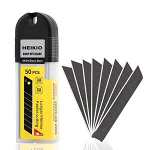 18mm Snap-off Blades 50-Pack by HEIKIO, Quality Black Carbon Steel, Sharper, Replacement Blade for 18mm Box Cutter and Utility Knife