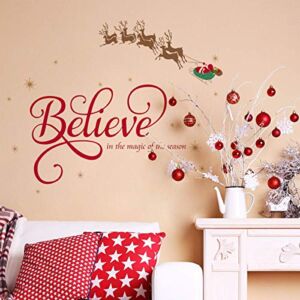 ufengke “Believe Quote Wall Stickers Santa Claus Reindeer Snowfalkes Window Clings Decal for Showcase Home Decor Merry Christmas Decoration