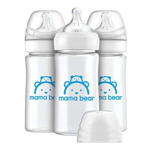 Amazon Brand – Mama Bear Infant Feeding Wide-Neck Baby Bottle with Slow Flow Nipple, BPA Free, 9 oz (Pack of 3)