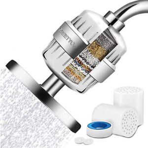 MEETYOO 15 Stage for Hard Water with 2 Cartridges, High Output Shower Head Filter Removes Harmful Substances, Silver