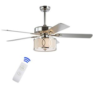 JONATHAN Y JYL9607A 52″ 3-Light Chrome Drum Shade LED Ceiling Fan + Remote, Traditional Farmhouse Rustic Industrial Bohemian Country Cottage Transitional Glam for Home, Kitchen, Living Room