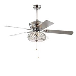 JONATHAN Y JYL9600A Crista 52″ 3-Light Metal/Wood LED Ceiling Fan, Transitional, Glam, Classic, Modern, Contemporary, Iron, Living Room, Family Room, Dining Room, Bedroom, Chrome