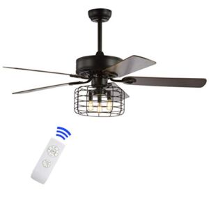 JONATHAN Y JYL9603A Asher 52″ 3-Light Industrial Metal/Wood LED Ceiling Fan With Remote, Farmhouse, Bohemian , Industrial , Rustic , Transitional , Southwestern, Living Room, Bedroom, Forged Black