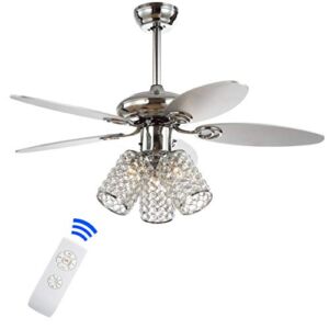 JONATHAN Y JYL9705A Kris 42″ 3-Light Crystal LED Ceiling Fan With Remote, Transitional, Glam, Classic, Modern, Contemporary, Living Room, Family Room, Dining Room, Bedroom, Chrome