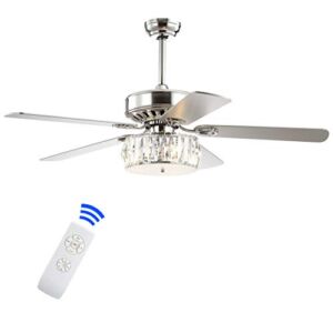 JONATHAN Y JYL9706A Mandy 52″ 3-Light Crystal Prism Drum LED Ceiling Fan with Remote, Transitional, Glam, Classic, Modern, Contemporary, Office, Bedroom, Living Room, Family Room, Dining Room, Chrome