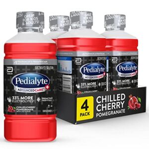 Pedialyte AdvancedCare Plus Electrolyte Drink, 1 Liter, 4 Count, with 33% More Electrolytes and has PreActiv Prebiotics, Chilled Cherry Pomegranate (Pack of 4)