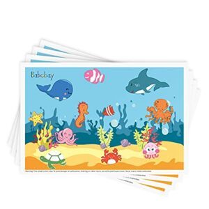 Disposable Stick-on Placemats 40 Pack for Baby & Kids, Toddler Placemats in Reusable Pouch 12″ x 18″ (Blue Ocean Life)