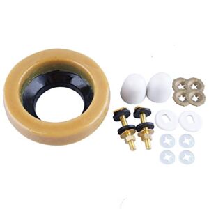 Toilet Wax Ring Kit, Toilet Bowl Wax Ring with Brass Closet Bolts, Bolt Caps, PE Flange and Extra Retainers, Thick Wax Ring Gasket for Toilet Bowl- Gas, Odor and Watertight Seal