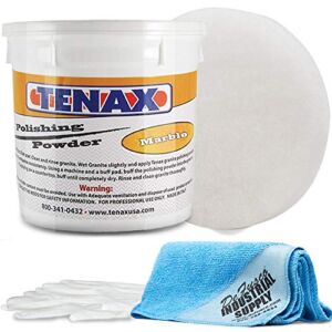 Tenax Marble Polishing Powder 1 kg Tub – Norton White Gloss Pad – 16×16 Microfiber Cloth – Gloves – BUNDLE – 4 Items