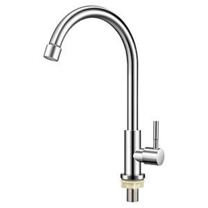 Cold Water Faucet Only,Brushed Nickel Stainless Steel Single Handle Single Hole Faucet High Arc Cold Water Sink Faucet for Kitchen,Outdoor, Garden and Bar.(Free Cold Water Supply Lines)…