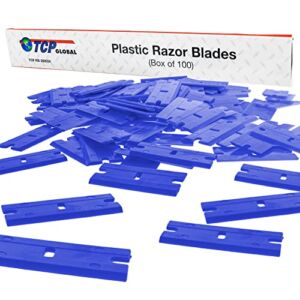 TCP Global 100 Piece Plastic Razor Scraper Blades with Extra Sharp Chisel Edge, Remove Decals, Stickers, Adhesive, Clean Glass