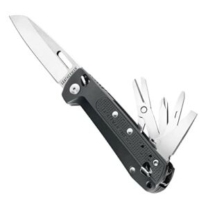 LEATHERMAN, FREE K4 EDC Pocket Multitool with Knife, Magnetic Locking, Aluminum Handles and Pocket Clip, Built in the USA, Gray (K4)