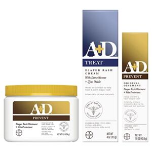 A+D Original Diaper Rash Ointment, Baby Skin Protectant With Zinc Oxide Diaper Rash Treatment Cream, Dimenthicone 1%, Zinc Oxide 10% and Original Diaper Rash Ointment, Skin Protectant