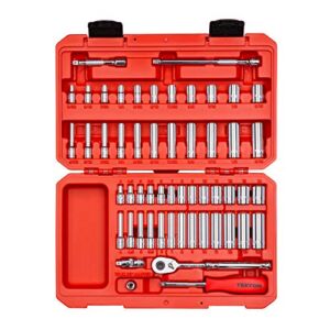 TEKTON 1/4 Inch Drive 6-Point Socket and Ratchet Set, 55-Piece (5/32-9/16 in., 4-14 mm) | SKT05301