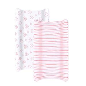 Changing Pad Cover Jersey Knit Egyptian Cotton Ultra Soft for Baby Girls 2 Pack with Pink Prints, Changing Pad Fitted Sheet, Super Breathable&Stretchy
