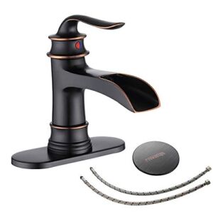 FRANSITON Waterfall Faucet Bathroom Faucet Single Handle One Hole Oil Rubbed Bronze Finish Large Spout Lavatory Faucets Oil Rubbed Bronze Waterfall Faucet