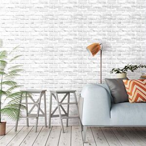 Akywall White Gray Brick Wallpaper 17.7×236.2 Inch Self-Adhesive Removable Durable Peel and Stick Faux Brick Contact Paper Home Decoration