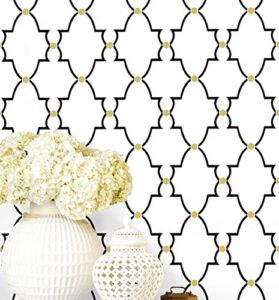 Timeet Black and White Trellis Wallpaper Peel and Stick Wallpaper 17.7″x78.7″ Self Adhesive Removable Wallpaper Waterproof for Shelf Liner Drawer Room Wall Decor Film Vinyl Roll