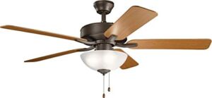 Kichler 330017SNB Basics Pro Select 52″ Convertible Ceiling Fan with LED Lights, Satin Natural Bronze