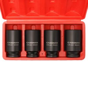CASOMAN 1/2” Drive Deep Spindle Axle Nut Impact Socket Set, 6 Point, CR-MO,32,33,35,36mm, 4PC 1/2-Inch Impact Socket Set, Heavy Duty Use In Removing And Installing Axle Nuts