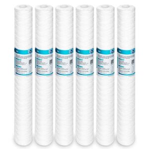 Membrane Solutions 5 Micron 2.5″ OD x 20″ Length Sediment Water Filter String Wound Polypropylene Cartridge for Whole House Filter Systems – 6 Pack