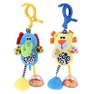 Baby Toys for 3, 6, 9, 12 Months, Hanging Rattle Toys for Babies, Soft Plush Stuffed Animal Rattles Stroller Accessory for Infant Car Bed Crib, Set of 2