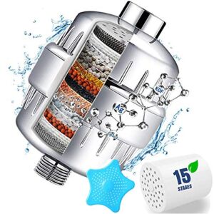 15 Stage Shower Filter with Vitamin C for Hard Water – Water Softener Shower Head Filter with Replaceable Multi-Stage Filter Cartridge to Remove Chlorine, Heavy Metal