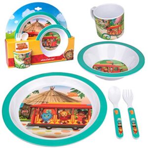 Daniel Tiger 5 Pc Mealtime Feeding Set for Kids and Toddlers – Includes Plate, Bowl, Cup, Fork and Spoon Utensil Flatware – Durable, Dishwasher Safe, BPA Free (Green)