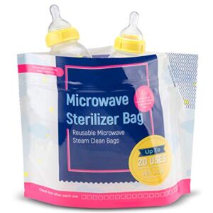 15 Pack Microwave Baby Bottle Sterilizer Bags – 300 Uses Per Pack – Travel Baby Bottle Cleaner Microwave Sterilizer Bag – Breast Feeding Baby Travel Accessories – Use with Soothers & Teethers