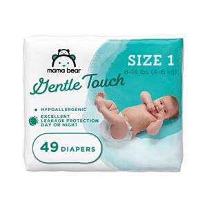 Amazon Brand – Mama Bear Gentle Touch Diapers, Hypoallergenic, Size 1, 196 Count (4 packs of 49)