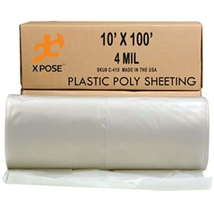 Clear Poly Sheeting – Heavy Duty, 4 Mil Thick Plastic Tarp – Waterproof Vapor and Dust Protective Equipment Cover – Agricultural, Construction and Industrial Use – by Xpose Safety (10′ x 100′)