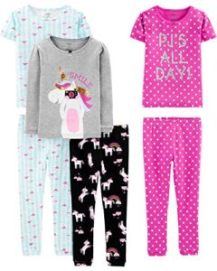 Simple Joys by Carter’s Girls’ 6-Piece Snug-Fit Cotton Pajama Set, Unicorn/Dots/Turtle, 8