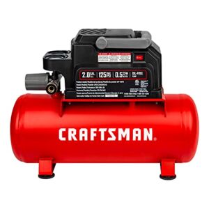 Craftsman Air Compressor, 2 Gallon Portable Air Compressor, Hot Dog Tank, 1/3 HP Oil-Free Max 125 PSI Pressure, 0.7 CFM@40 PSI, 0.5 CFM@90 PSI, Model: CMXECXA0200243 , Red