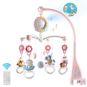 Baby Musical Crib Mobile with Timing Function Projector and Lights,Hanging Rotating Rattles and Remote Control Music Box with 150 Melodies,Toy for Newborn 0-24 Months