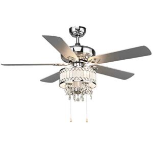 Tangkula 52″ Crystal Ceiling Fan with Lights, Classical Crystal Ceiling Fan with Pull Chain Control, Elegant Modern Ceiling Fans with Chandeliers 5 Iron Reversible Blades, Mute Motor (Silver)
