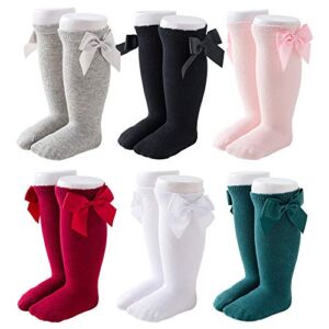 CozyWay Baby Girls Knee High Socks 3/6 Pack Bow Long Stockings Infants Toddlers Ruffled Socks School Uniform Leggings