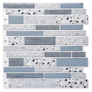 Art3d Peel and Stick Brick Kitchen Backsplash Self-Adhesive Wall Tile Stone Design, 10 Sheets (Blue)
