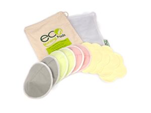 Contoured Washable Reusable Bamboo Nursing Pads, Organic Bamboo Breastfeeding Pads, Ultra-Soft Velvet Flower Pads, 10 Pack with 2 Pouches & E-Book