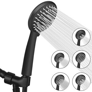 Luxsego High Pressure Shower Head with Hose & Holder, Touch-Clean Anti-Clog Shower Wand Against Low Pressure Water Supply Pipeline, 5-Mode Hand Held Showerhead with Massage Setting, Matte Black